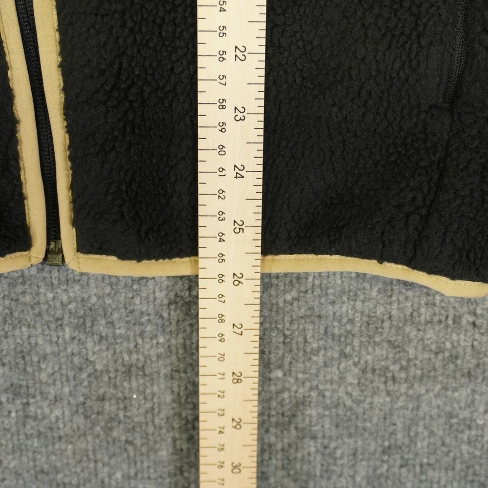 The North Face Fleece Jacket Mens Small Black Sherpa Full Zip Tan Trim Mock Neck